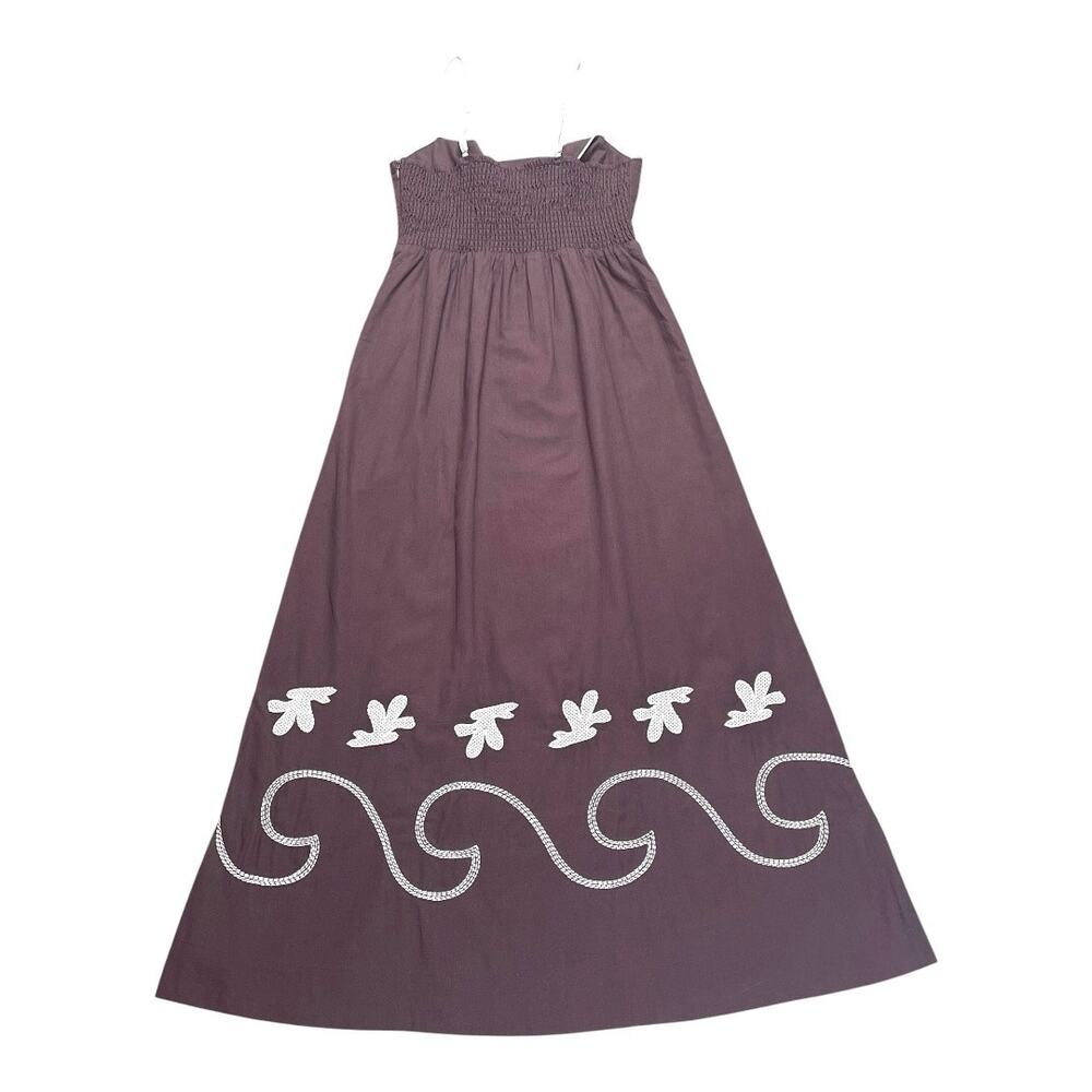 Mon Ren NWT Fresco Embroidered Linen Cotton Sundress Cocao Biscuit Small - Picture 4 of 7